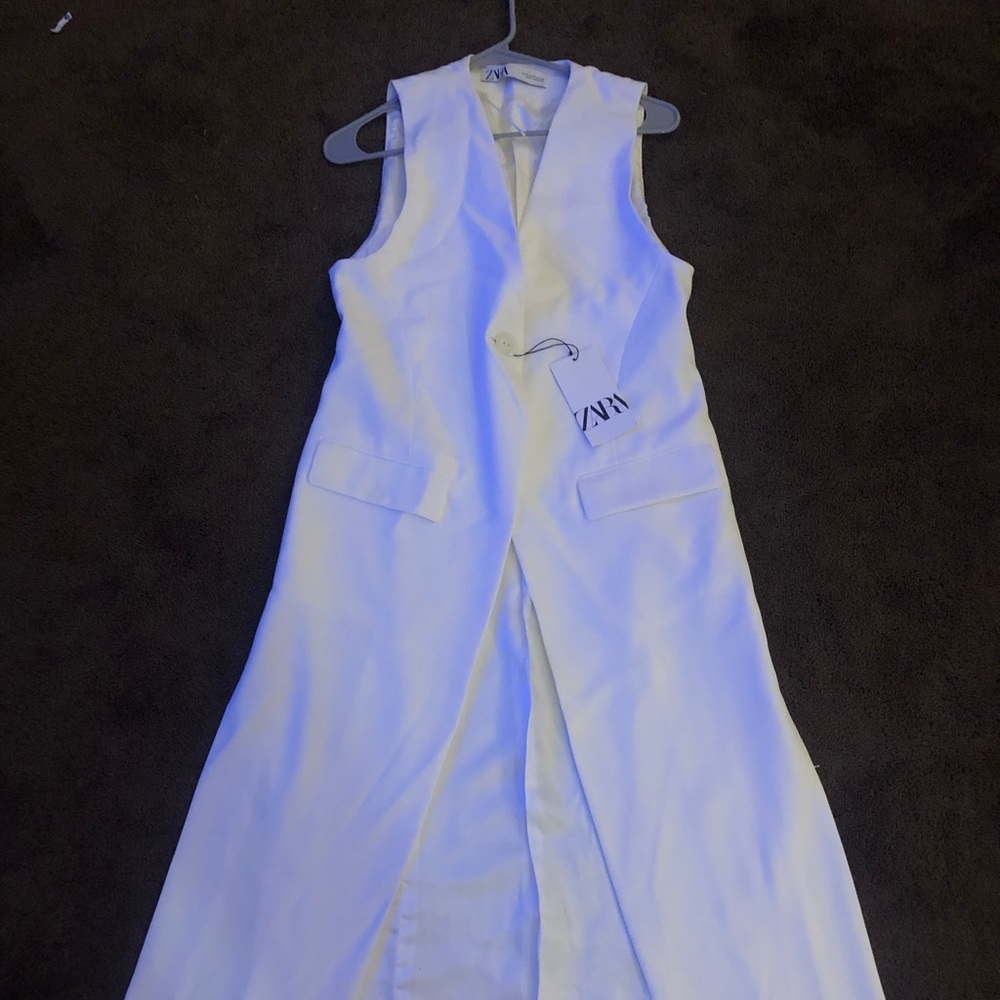 Zara white sleeveless duster